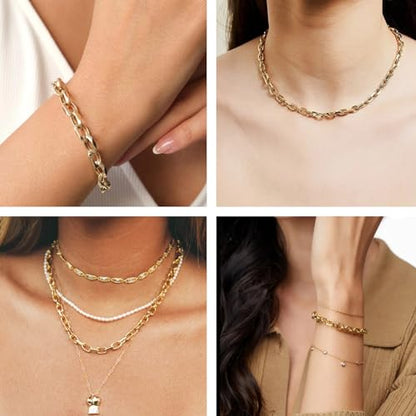 Jabogrii 16.4 Feet 18K Gold Brass Jewelry Chains Roll Oval Paperclip Chains | DIY Necklace Bracelet Chain with Lobster Clasps and Open Jump Rings for Jewelry Making - color: Cable Gold