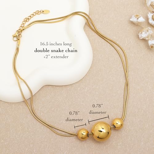Gold Pendant Pearl Layered Choker Necklace Set for Woman, Chunky Charm Adjustable Pearls Bead Gemstone Shell Conch Tiger Eye Natural Stone Bow Chain Nacklaces Fall Fashion Prom Jewelry Gift. - color: Gold Balls