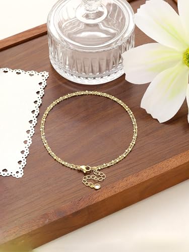 Dainty Anklets for Women, 14K Gold Plated & Sterling Silver Plated Ankle Bracelets, Adjustable, Waterproof & Hypoallergenic Summer Beach Foot Jewelry in Assorted Styles - style: gold chain