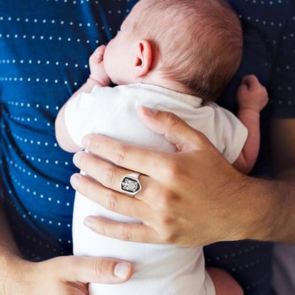 callie Custom Signet Ring - Engraved Text & Photo, Personalized Family Crest Coat Of Arms Rings, 925 Sterling Silver/Brass | Father's Day Jewelry Gifts for Men & Women - color: Hexagon