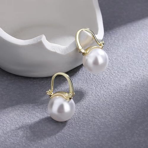 Double Pearl Drop Earrings for Women 925 Sterling Silver | 18k Gold Plated Big Large Pearl Dangle Earrings Pearl Dangling Stud Earring Bridal Wedding Jewelry Birthday Gifts for Mom - color: C-Gold