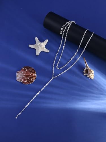 Gold Lariat Necklace for Women Layered Y Long Necklace Stainless Steel Choker Necklace Statement Necklaces Daily Prom Trendy Jewelry Gift for Women - color: Silver1