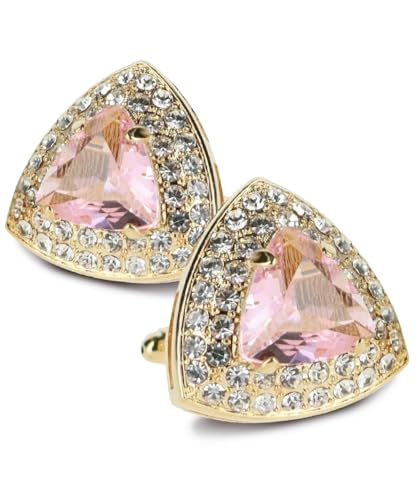 Triangular Crystal Diamond Set Cuff Links for Men – Tuxedo Suit Accessories, Cufflinks for Men - style: Pink/Gold