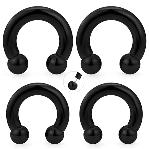 20G-00G Septum Rings Ear Gauges Earrings Stretching Kit 316L Surgical Steel Horseshoe Septum Pa Piercing Jewelry for Women 10mm 12mm 14mm 16mm - color: Black, size: Gauge: 00G, Inner Dia: 16mm 19mm