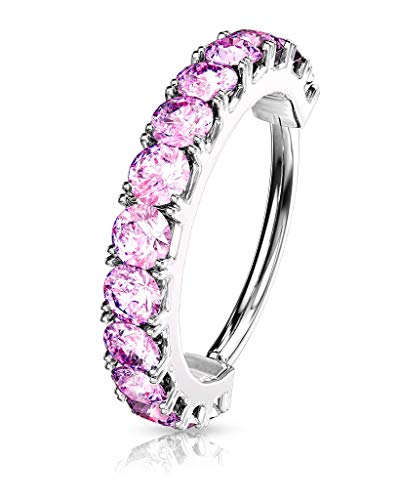 Forbidden Body Jewelry 16-20g 8mm CZ Lined Plated Brass Bendable Nose Ring and Cartilage Hoop (Choose Gauge/Plating/Color) - style: 20g - Platinum Plated (Pink)