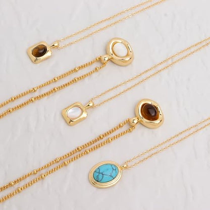 Jean Beau Gold Stone Pendant Necklaces for Women, Chunky Gemstone Dangle Necklace Wedding Prom Fashion Jewelry Gift - color: Turquoise