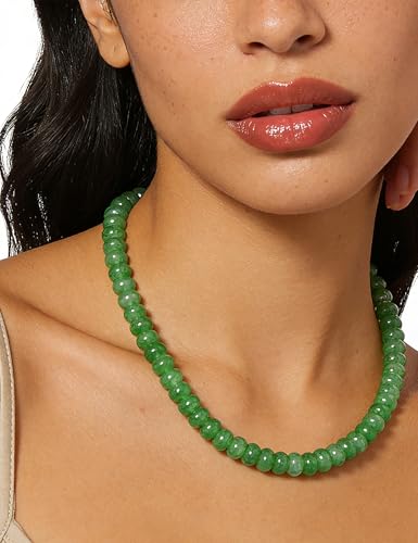 Beaded Necklace for Women,Natural Gemstone Necklace for Women,Colorful Bead Choker Necklace Handmade Surfer Beach Necklace Trendy Jewelry Gift for Women - style: 5x8MM-Green