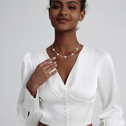OGD Gold Pearl Necklace Set for Women 14K Plated Layered Daisy Choker Gift - color: Daisy Pearl-Silver