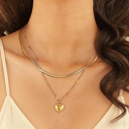 Double Layer Necklace for Women Trendy Layered Jewelry Adjustable Chain Necklace for Daily Wear and Special Occasions - color: Golden Heart