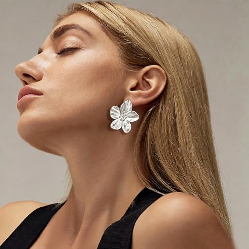 Chunky Gold Earrings For Women Trendy Statement Gold Plated Flower Shell Knot Dangle Earrings Lightweight Hypoallergenic Fashion Jewelry Set - color: Silver