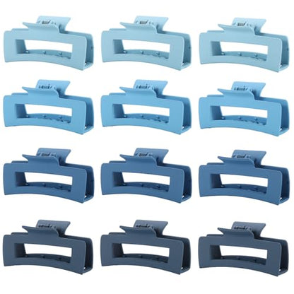 12 Pcs Blue Large Square Hair Claw Clips for Women, 4.3-Inch Matte Rectangle Claw, Strong Hold Non-slip Hair Clips for Thick & Thin Hair - color: Blue