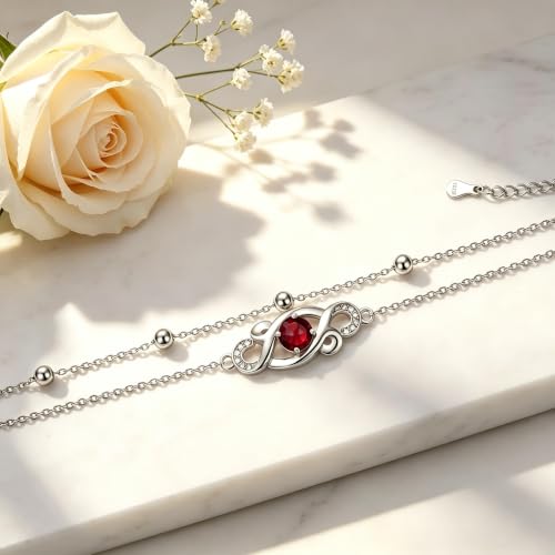 Dorunmo Birthstone Infinity Love Bracelet for Women 925 Sterling Silver Sparkling Gemstone Double Layered Adjustable Bracelets Birthday Jewelry Gifts for Mom Women - color: 01-Jan-Garnet