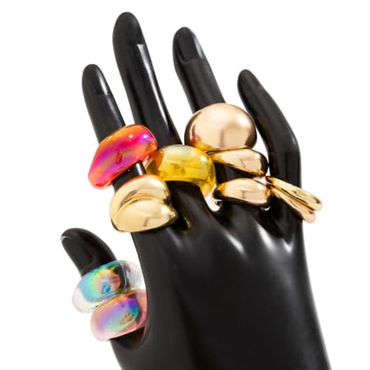 Chunky Gold Rings for Women, Colorful Resin Open Rings Trendy Geometric Knuckle Rings Fashion Statement Rings Jewelry