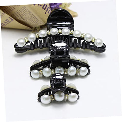 Snap Barrettes for Women Black Pearl Clips Fashion Style Hair Clip Set 3 Sizes Included