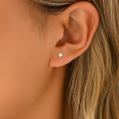 Pearl Stud Earrings for Women Gold/Silver Plated 3mm 4mm 5mm 6mm 8mm Pearl Earrings Dainty Hypoallergenic Earrings - color: Gold, size: 3 Millimeters