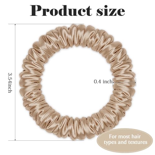 Scrunchies Hair Ties Silk Satin Scrunchy, WantGor Women 4PC Hair Bands | Pure Mulberry Silk Skinny Elastic Scrunchies Bracelets Ponytail Holders Hair Accessories (Champagne*4) - color: Champagne*4