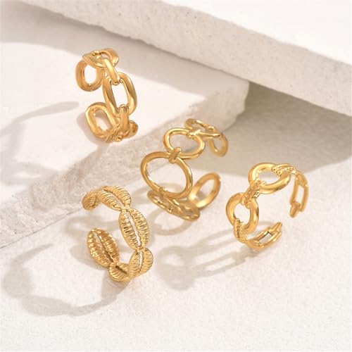 Trendy Knuckle Rings Set for Women Dainty Stackable Joint Finger Midi Rings Pack Adjustable Dome Twist Hollow Chunky Rings Statement Jewelry Mixed Size - style: A-Gold-4Pcs