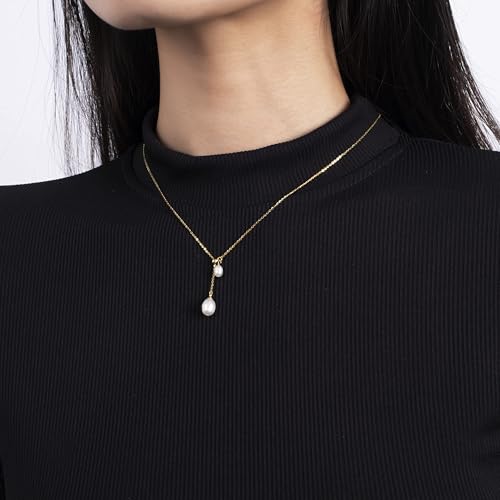 925 Sterling Silver Dainty Freshwater Cultured Pearl Choker Necklace White Genuine Real Pearl Charm Necklaces Jewelry Gifts for Her - color: Choker Y-Gold