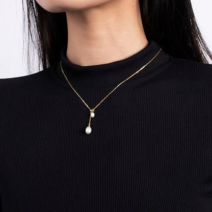 925 Sterling Silver Dainty Freshwater Cultured Pearl Choker Necklace White Genuine Real Pearl Charm Necklaces Jewelry Gifts for Her - color: Choker Y-Gold