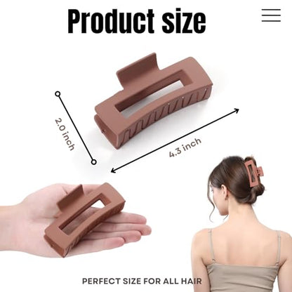 12 Pcs Neutral Square Hair Claw Clips – 4.3" Matte Finish Rectangle Claws for Women Thick & Thin Hair, Everyday Bulk Hair Accessories Set - color: Neutrals