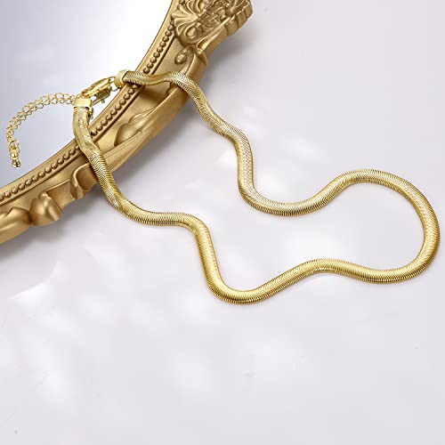 FRUMOS Dainty Layered Choker Necklace 18k gold Plated Y Pendant Commemorative coin Necklace Multilayer Bar Disc Necklace Adjustable Layering Choker Necklaces fashion jewelry for Women Girls - color: Soft snake necklace