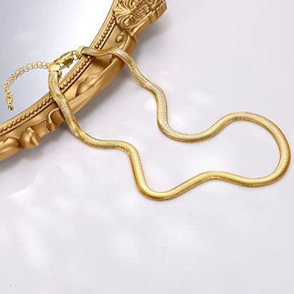 FRUMOS Dainty Layered Choker Necklace 18k gold Plated Y Pendant Commemorative coin Necklace Multilayer Bar Disc Necklace Adjustable Layering Choker Necklaces fashion jewelry for Women Girls - color: Soft snake necklace