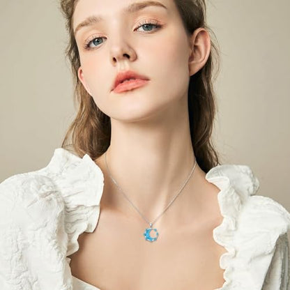 925 Sterling Silver Turquoise Moon Pendant Necklace for Women, Snake/Flower/Bow/Tree of Life/Star Moon Necklace, Dainty Jewelry for Daily Wear & Gifts - style: Style 5