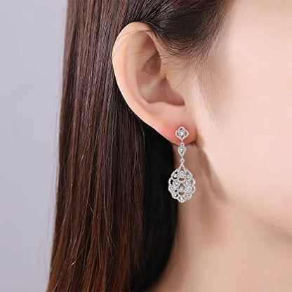 Wedding Teardrop Dangle Earrings Crystal Rhinestone Beaded Chandelier Earrings for Brides Gold - color: B-smallclear