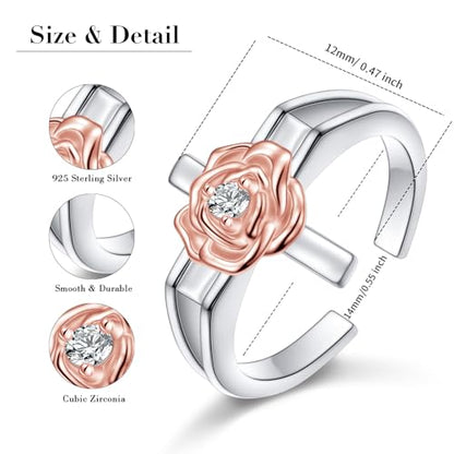Alphm 925 Sterling Silver Toe Ring for Women Adjustable Open Toe Ring Foot Jewelry Gift - color: White-Rose Cross