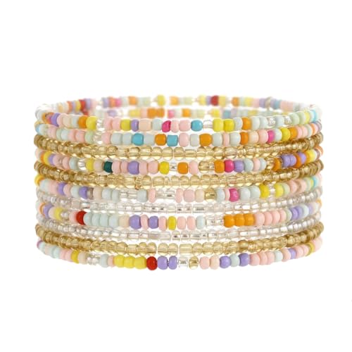 Gold Bracelets Set for Women Trendy, 14K Real Gold Plated Jewelry for Women Dainty Chain Bracelet Stack, Non Tarnish Gold Stackable Bracelets Pack Fashion Accessories Gifts - color: Style 4-Small acrylic bead bracelets
