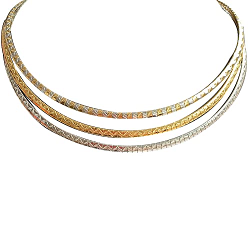 JAJAFOOK 4/6/8 MM Width Snake Bone Chain Stainless Steel Slash Wavy Flat Omega Collar Necklace - color: 8mm-Tricolor