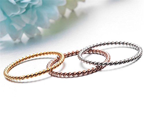 Women's Stainless Steel 1.1mm Rope Thin Wedding Ring Silver Rose Gold Plated Size 4 to 9 - color: 1.1mm, 3pcs (Silver+Gold+Rose)