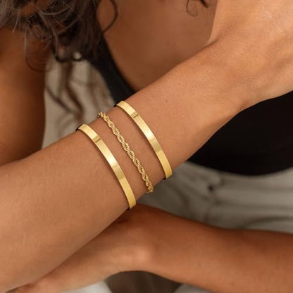 14K Gold Plated Stackable Bangle Bracelets for Women | Dainty Cuff Bracelets, Stackable for Women, Waterproof Bracelet Stack, Gold Jewelry Gifts Trendy Adjustable Accessories - color: 3-layer-B-Gold