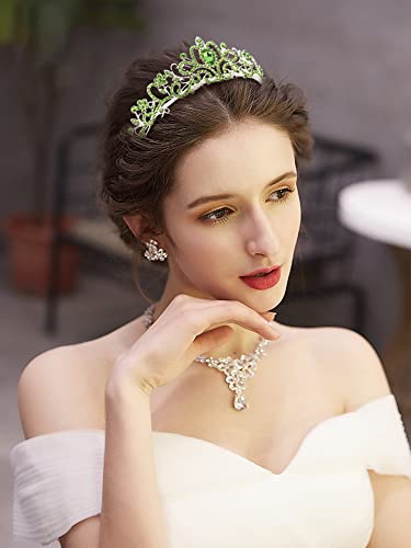 COCIDE Green Tiara and Crowns for Women Crystal Headband Princess Rhinestone with Combs Bride Hairpiece Bridal Wedding Prom Birthday Party Hair Accessories Jewelry for Women and Girls - color: TN Silver+Green