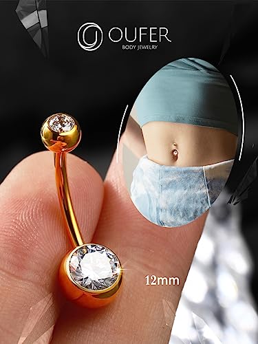 OUFER Titanium Belly Button Rings, Internally Threaded Belly Ring, Round CZ Navel Rings for Women Men - color: Gold, size: 1.6*12MM