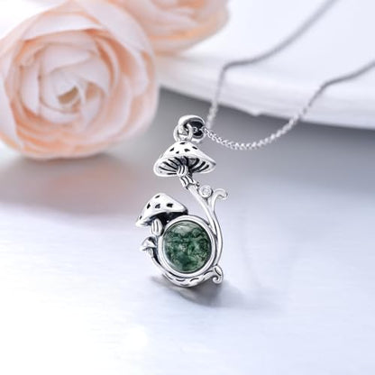 Witch Necklace 925 Sterling Silver Pentagram Triple Moon Pentacle Pendant Wiccan Pagan Jewelry Witchy Gifts for Women - style: Mushroom