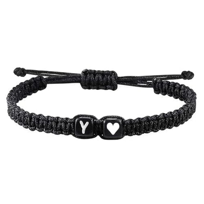 Valentines Day Gifts for Him Her Heart Love Letter Initial Matching Couple Bracelets for Women Men Teen Gifts Best Friend Graduation Birthday Gifts A-Z Braided Bracelet Son Daughter Dad Jewelry - color: Black-Y