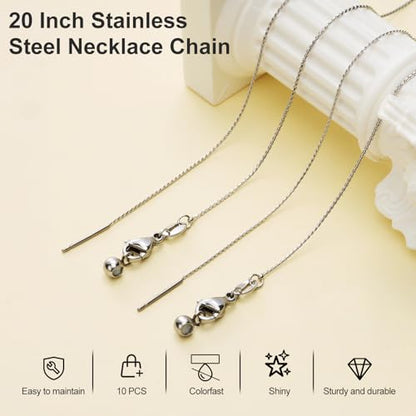 Crisjanggo 10 Pack Silver Adjustable Necklace Chain for Jewelry Making | Stainless Steel Thin Link Chains Bulk Adjustable with Needle Threader Lobster Clasps 20 Inches - color: Silver S