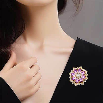 Rhinestone Sunflower Brooch Pin Red Pink Flower Brooch Stylish Crystal Brooch Elegant Clothing Hat Bag Accessories Jewerly for Women - color: Purple3