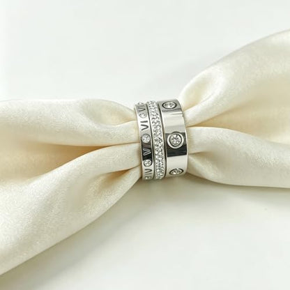 Love Friendship Gold Rings Set for Women 18K Gold Plated Titanium Steel Dainty Cubic Zirconia Rings Fashion Stacking Bands Valentines Day Mother's Day Christmas Day Best Gifts - color: Silver
