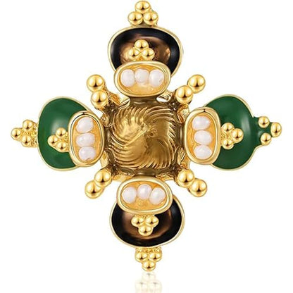 Vintage Baroque Pearl Cross Brooch Pins for Women