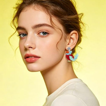 Cute Acrylic Tropical Fish Earrings Creative Parrot Hornbill Drop Dangle Earrings Stylish Animal Statement Earrings Daily Wear Jewelry for Women - color: Red Bird