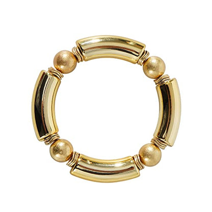 LALAPPLE Gold Plated Beaded Acrylic Bamboo Tube Bangle Bracelets for Women, Colorful Chunky Curved Tube With Gold Plated Pieces Beads Stretch Bracelet Friendship Summer Beach Jewelry - color: N-gold
