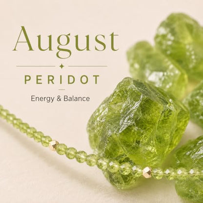 ARSIS Genuine Beaded Gemstone Necklace for Women, Colorful Natural Stone Handmade Bead Choker, Personalized Birthstone Necklace, Boho Summer Beach Necklace Layering Stackable Jewelry Gift - color: Peridot (August)