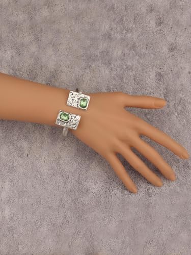 GelConnie Chunky Cuff Bangle Bracelet for Women, Statement Jewelry | Gold and Silver Tone Cuff Bangles with Resin, Crystal and Textured Accents for Party, Vacation and Dressy Looks - style: Bangle 06-Silver