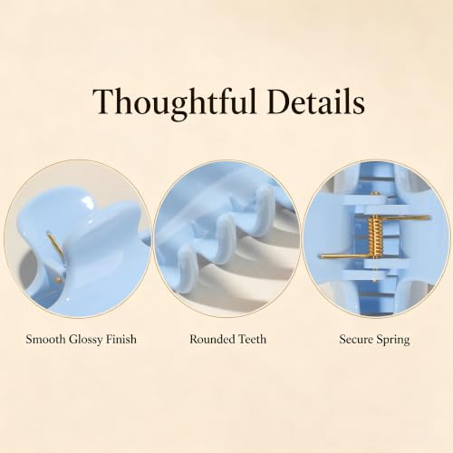 Ivyu 4-Inch Large Rounded Rectangle Hair Claw Clip for Women, Strong Hold | Smooth rounded teeth and a strong spring provide a secure hold for full updos on fine to medium hair. - color: Light blue