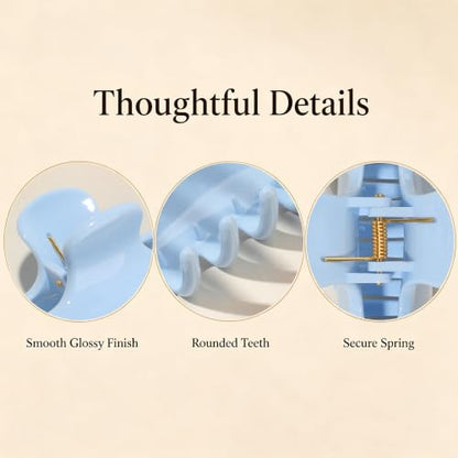 Ivyu 4-Inch Large Rounded Rectangle Hair Claw Clip for Women, Strong Hold | Smooth rounded teeth and a strong spring provide a secure hold for full updos on fine to medium hair. - color: Light blue