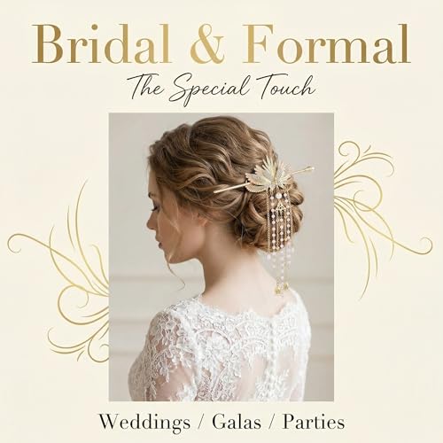 Asian Hair Accessories Golden Wings Hair Sticks Chinese Gold Chopsticks Pins for Women Japanese Hairpin Chop Stick Styling Hanfu Wedding Birthday Party Hair Accessory