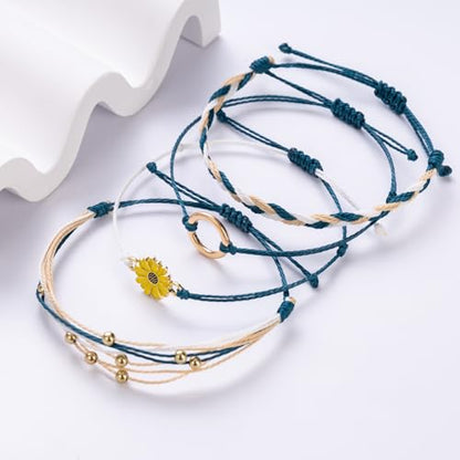Sunflower Friendship Bracelets Boho Stackable String Bracelets Cute Trendy Gifts for Teen Girls Women - color: Peacock