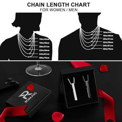 Romass 2Pcs Pendant Necklace for Men,Stainless Steel Silver Black Gold Bible Verse Chains for Men Vertical Bar Pendant Gifts Jewelry Box 16-24 Inches - size: 18 in, style: 2Pcs(silver+black) 1.6 "* 0.2'' pendant
